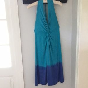Meditarrean blue ombré soft knit halter dress